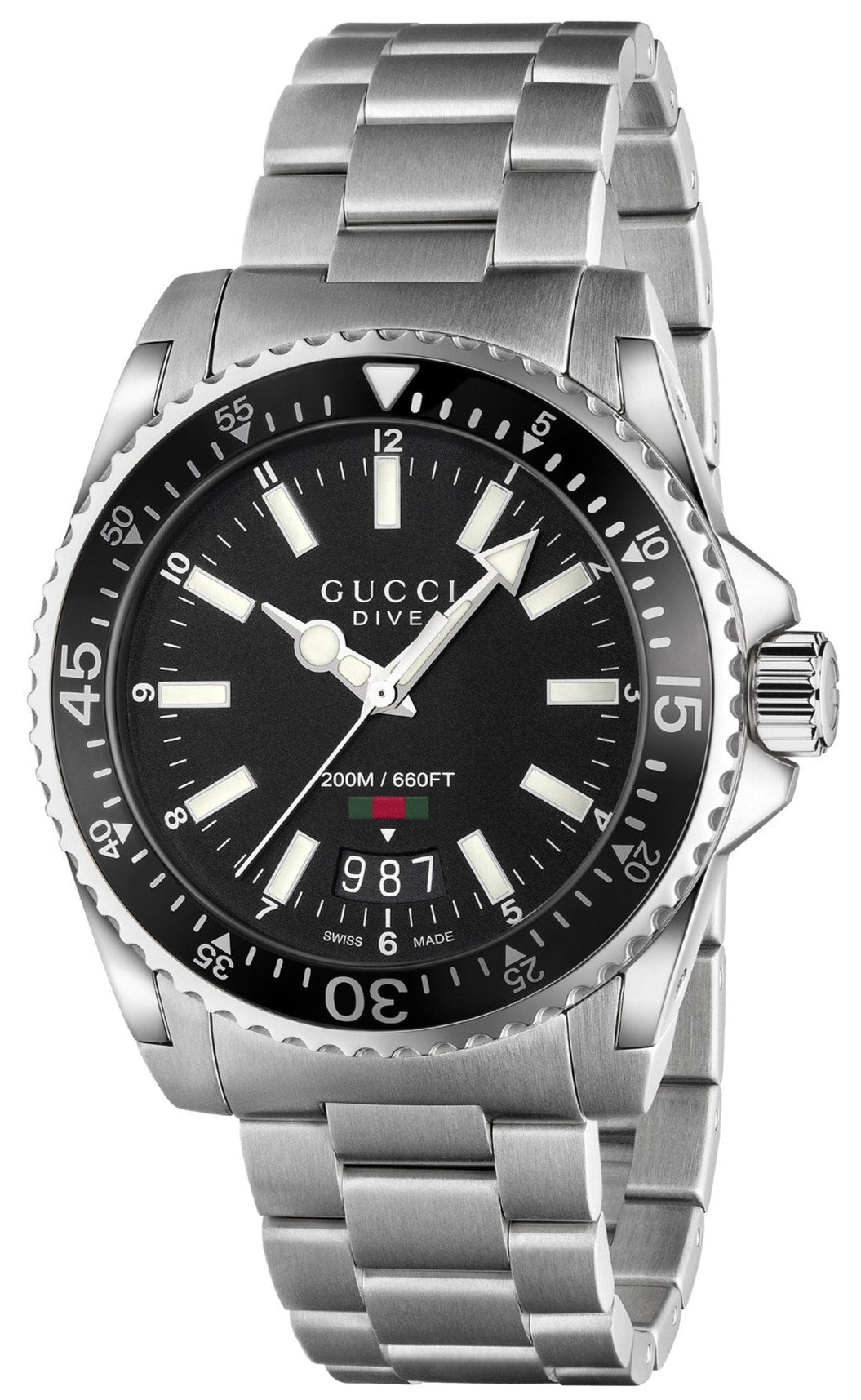 Gucci Dive Black Dial Silver Steel Strap Watch For Men - YA136301 Watches Gucci   