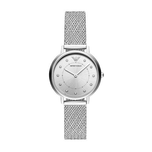 Emporio Armani Kappa Silver Dial Silver Mesh Bracelet Watch For Women - AR11128 Watches Emporio Armani   