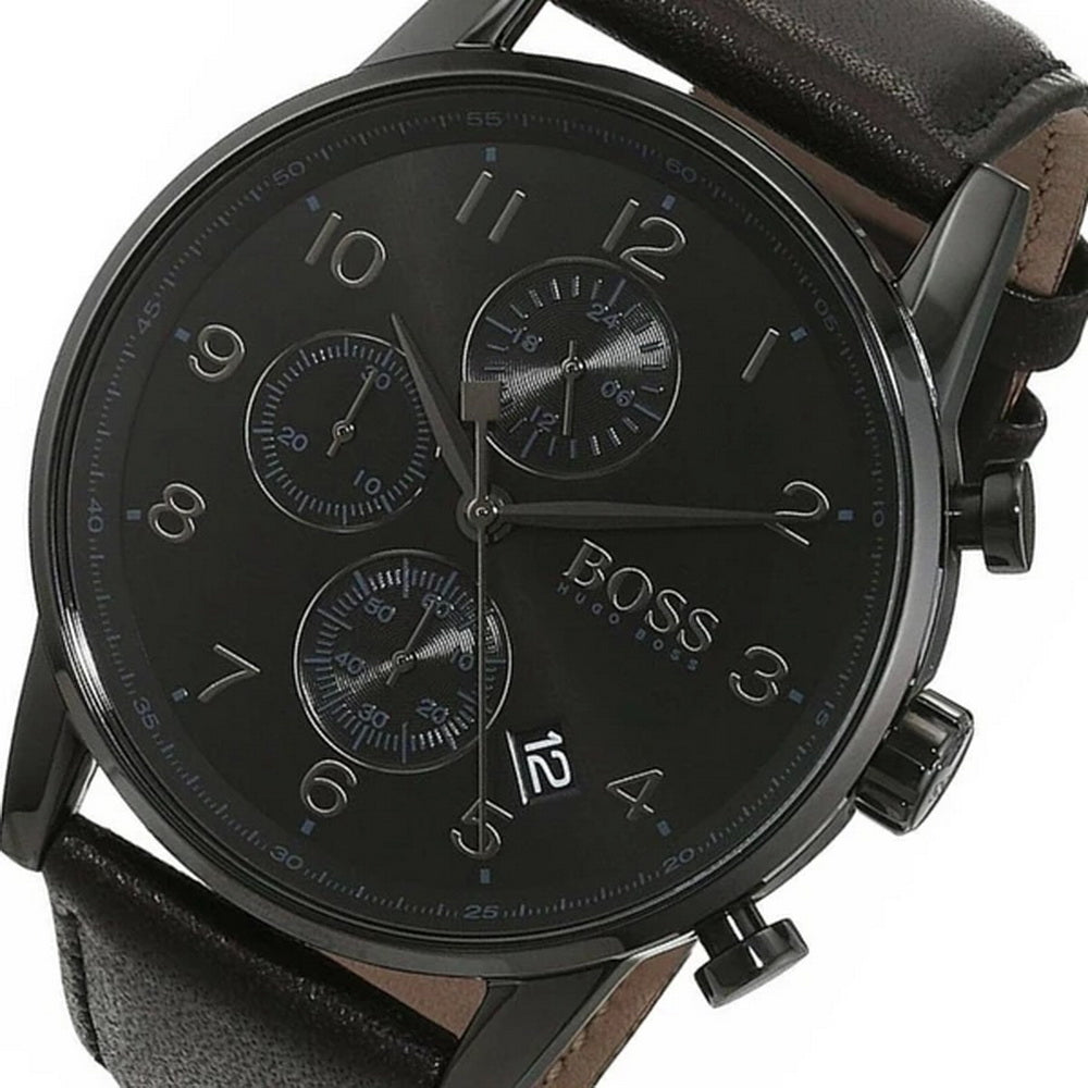 Hugo Boss Navigator Black Dial Black Leather Strap Watch for Men - 1513497 Watches Hugo Boss   