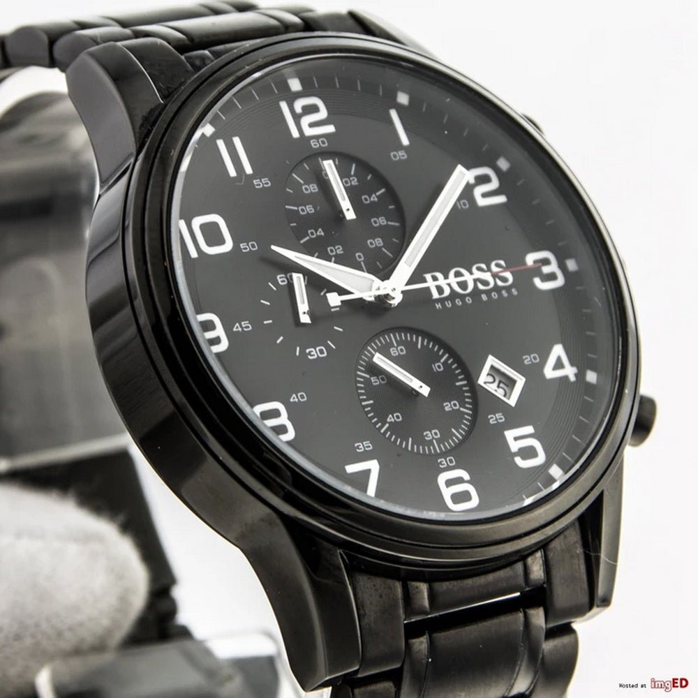 Hugo Boss Chronograph Black Dial Black Steel Strap Watch for Men - 1513180 Watches Hugo Boss   