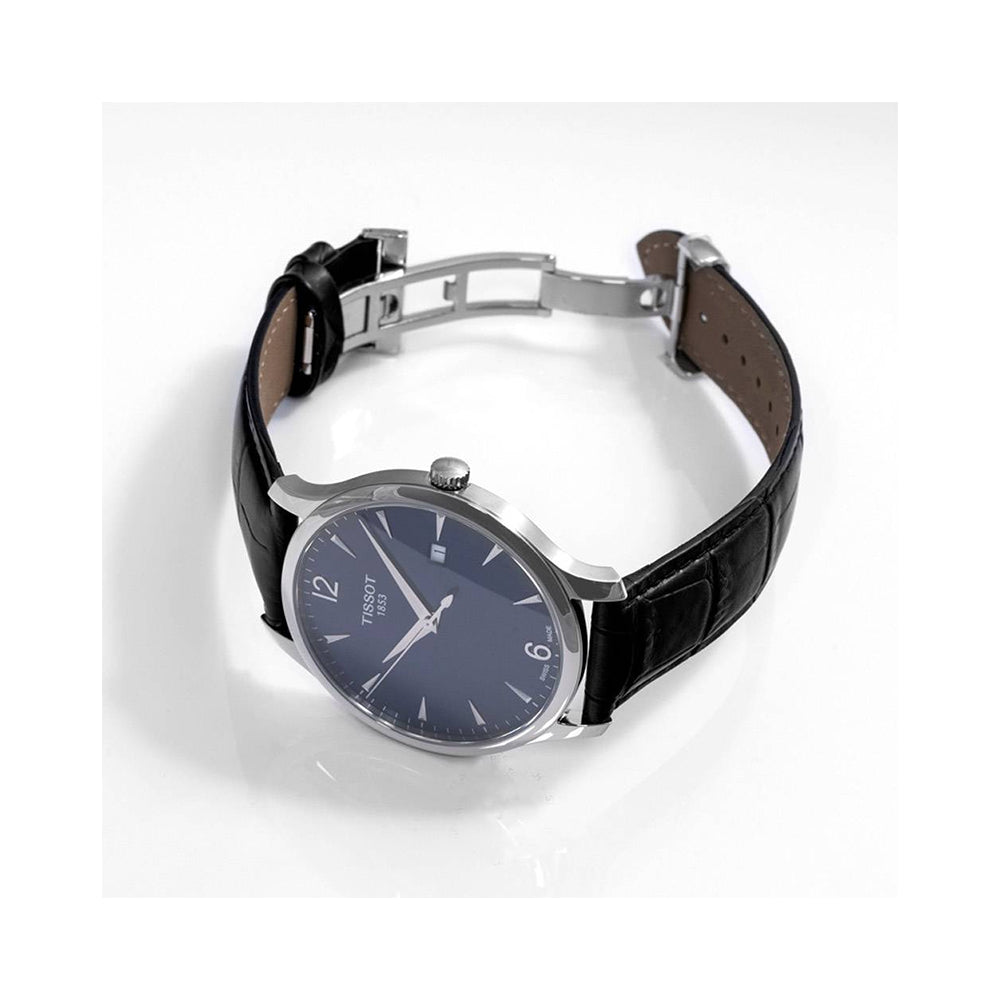 Tissot T Classic Tradition Blue Dial Black Leather Strap Watch For Men - T063.610.16.047.00 Watches Tissot   