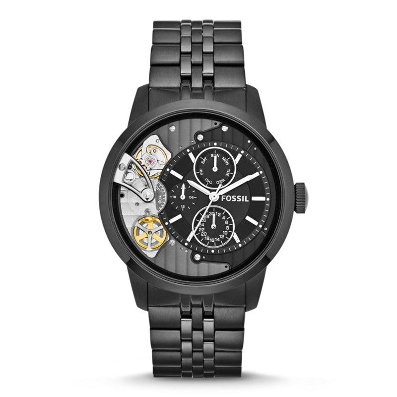 Fossil Townsman Mechanical Black Dial Black Steel Strap Watch for Men -  ME1136 Watches Fossil   