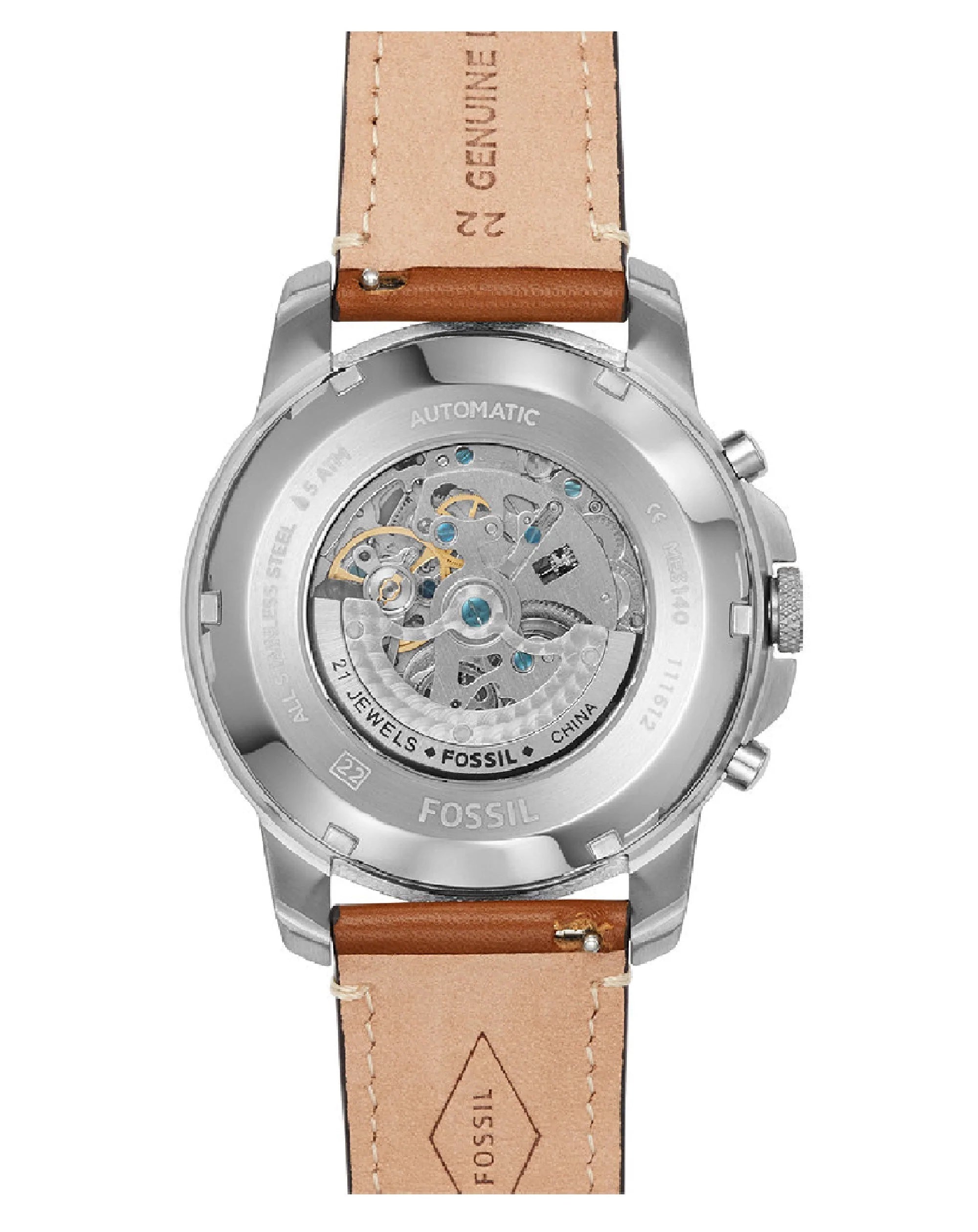 Fossil Grant Sport Automatic Skeleton Blue Dial Brown Leather Strap Watch for Men - ME3140 Watches Fossil   