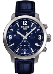 Tissot PRC 200 Chronograph Blue Dial Blue Leather Strap Watch For Men - T055.417.16.047.00 Watches Tissot   