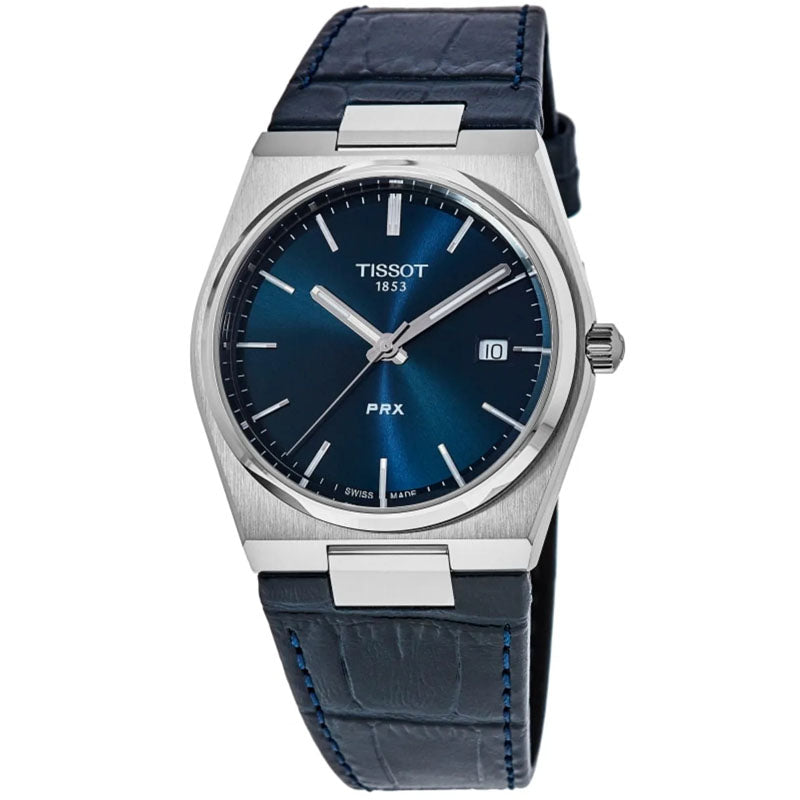 Tissot PRX Quartz Blue Dial Blue Leather Strap Watch for Men - T137.410.16.041.00 Watches Tissot   