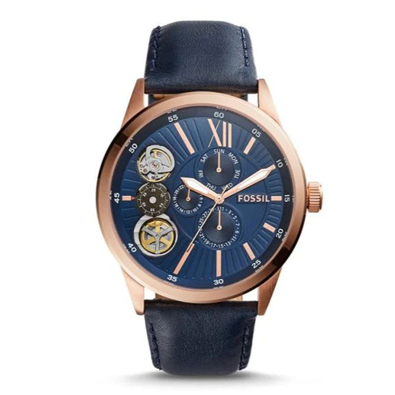 Fossil Flynn Mechanical Blue Dial Blue Leather Strap Watch for Men - BQ2219 Watches Fossil   