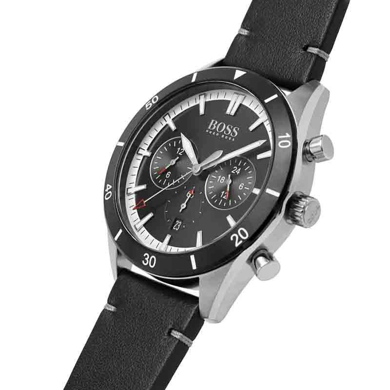 Hugo Boss Chronograph Black Dial Black Leather Strap Watch for Men - 1513864 Watches Hugo Boss   