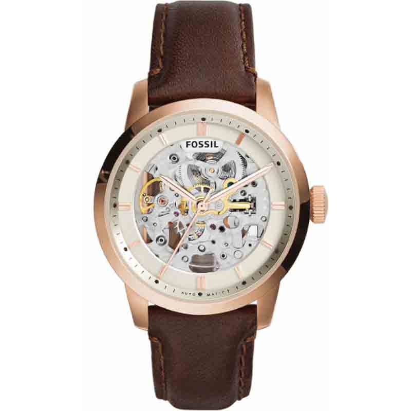 Fossil Townsman Automatic Skeleton White Dial Brown Leather Strap Watch for Men - ME3078 Watches Fossil   