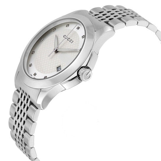 Gucci G Timeless Diamonds Silver Dial Silver Steel Strap Watch For Men - YA126404 Watches Gucci   