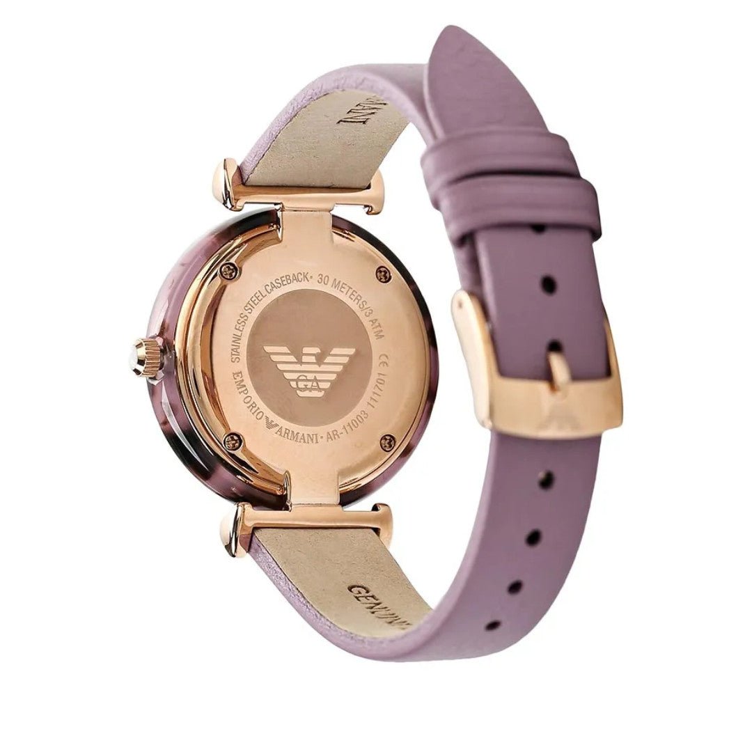 Emporio Armani Gianni Mother of Pearl Dial Purple Leather Strap Watch For Women - AR11003 Watches Emporio Armani   