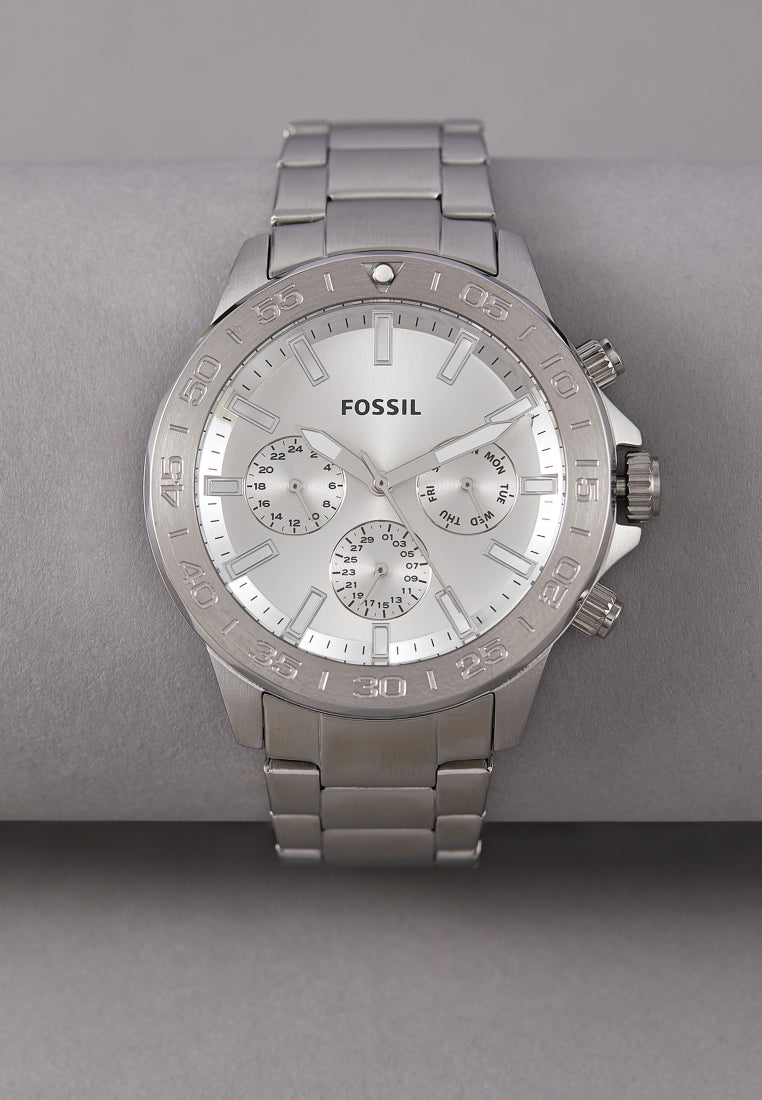 Fossil Bannon Multifunction Chronograph Silver Dial Silver Steel Strap Watch for Men - BQ2490 Watches Fossil   