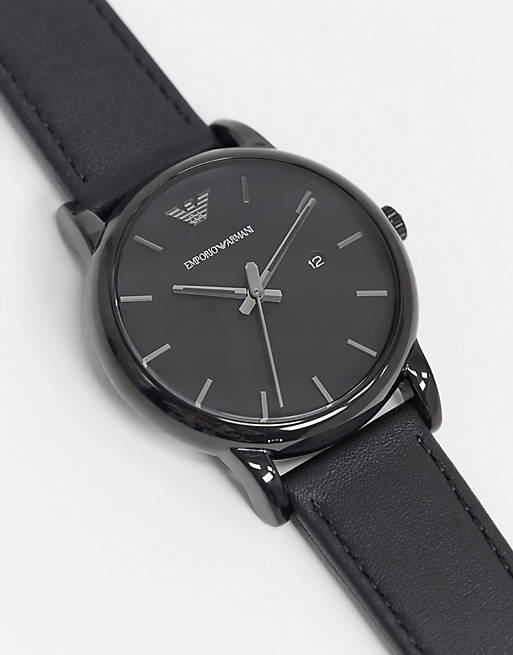 Emporio Armani Classic Black Dial Black Leather Strap Watch For Men - AR1732 Watches Emporio Armani   