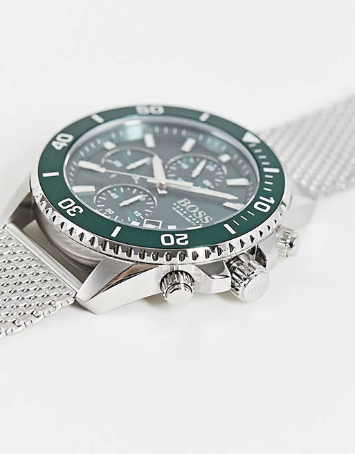 Hugo Boss Admiral Green Dial Silver Mesh Bracelet Watch for Men - 1513905 Watches Hugo Boss   