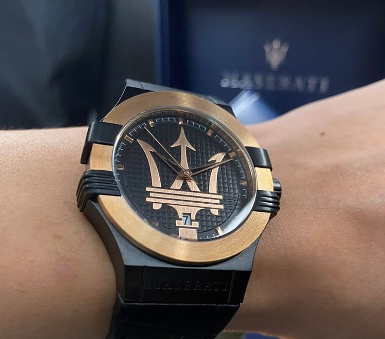 Maserati Potenza Quartz Black Dial Black Leather Strap Watch For Men - R8851108032 Watches Maserati   