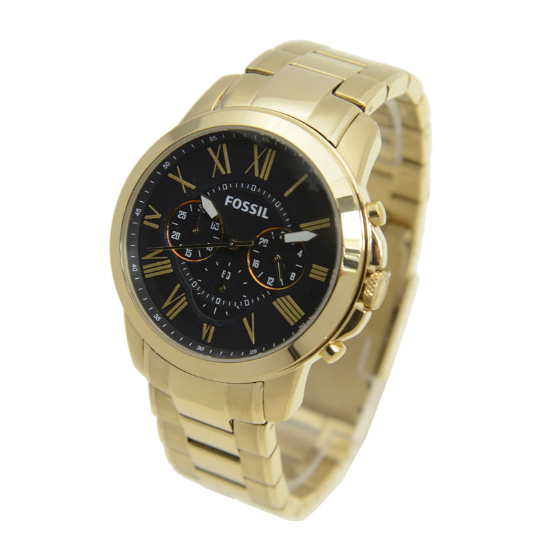 Fossil Grant Chronograph Black Dial Gold Steel Strap Watch for Men - FS4815 Watches Fossil   