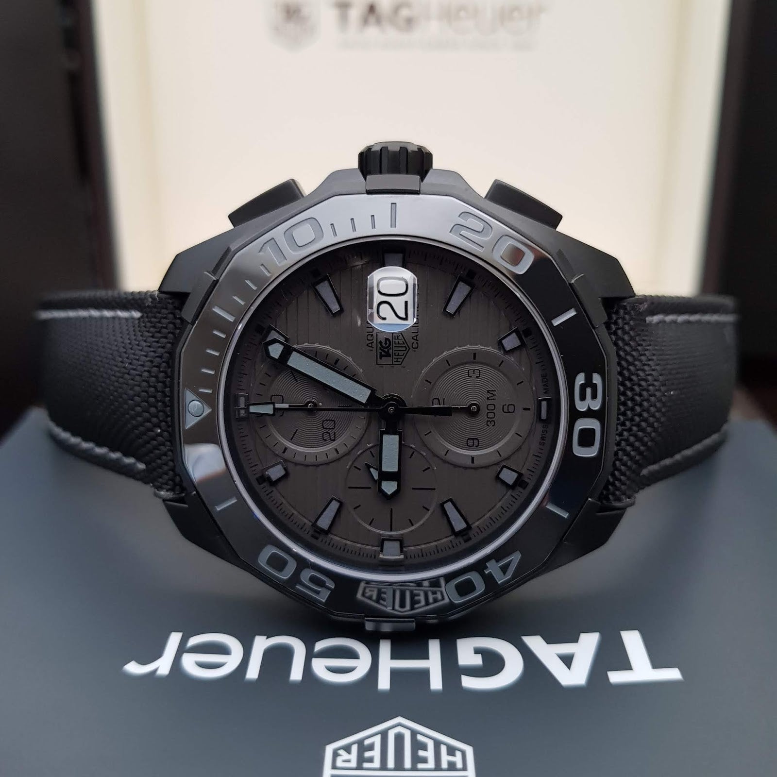 Tag Heuer Aquaracer Automatic Chronograph Special Edition Grey Titanium Dial Black Leather Strap Watch for Men - CAY218B.FC6370 Watches Tag Heuer   