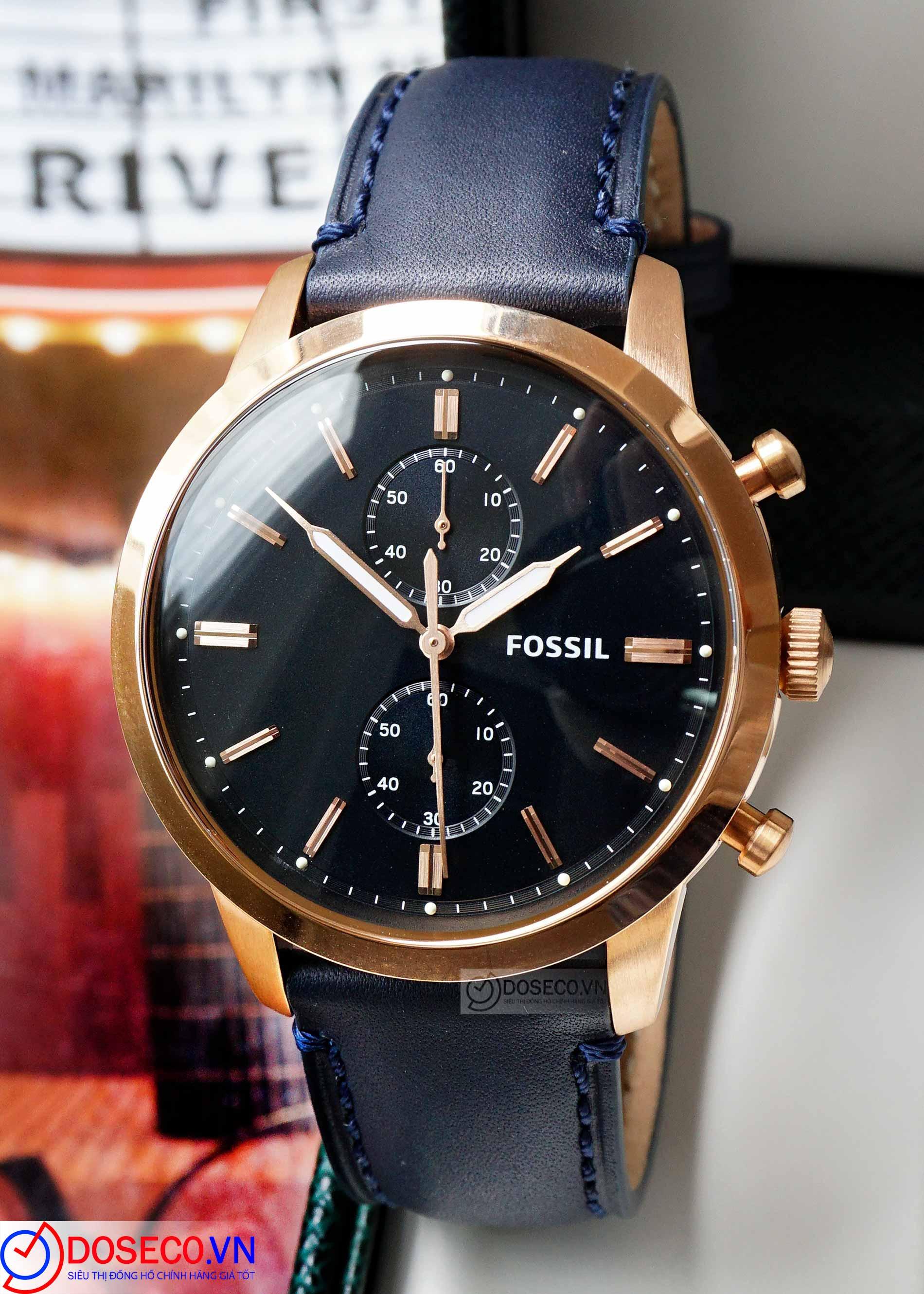 Fossil Townsman Chronograph Blue Dial Blue Leather Strap Watch for Men - FS5436 Watches Fossil   