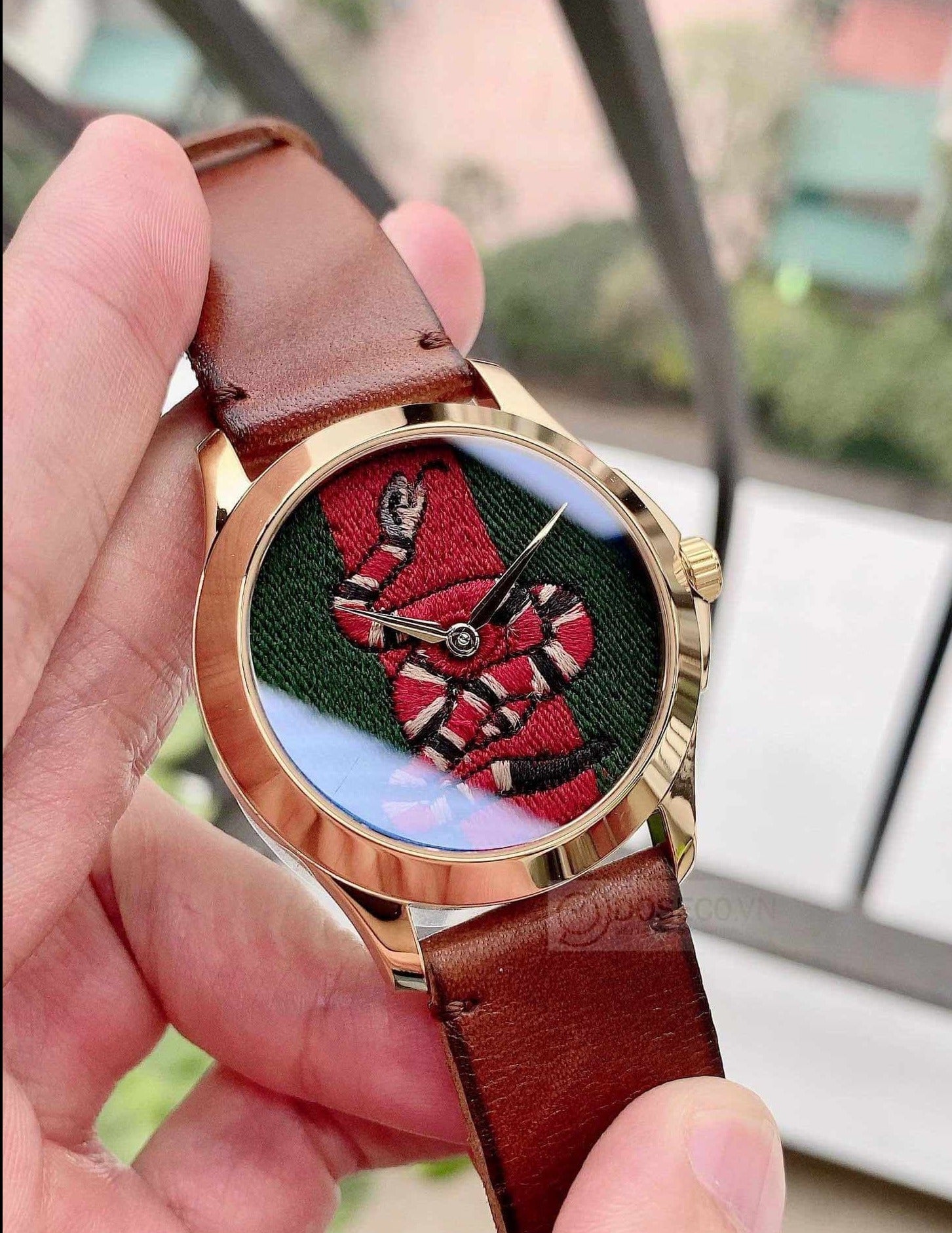 Gucci Le Marche Des Merveilles Green and Red Dial Brown Leather Strap Unisex Watch - YA1264012 Watches Gucci   