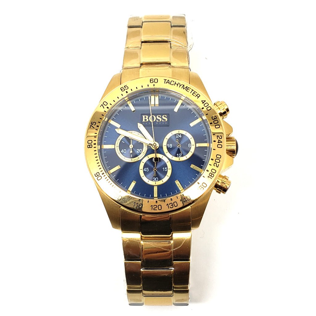 Hugo Boss Ikon Blue Dial Gold Steel Strap Watch for Men - 1513340 Watches Hugo Boss   