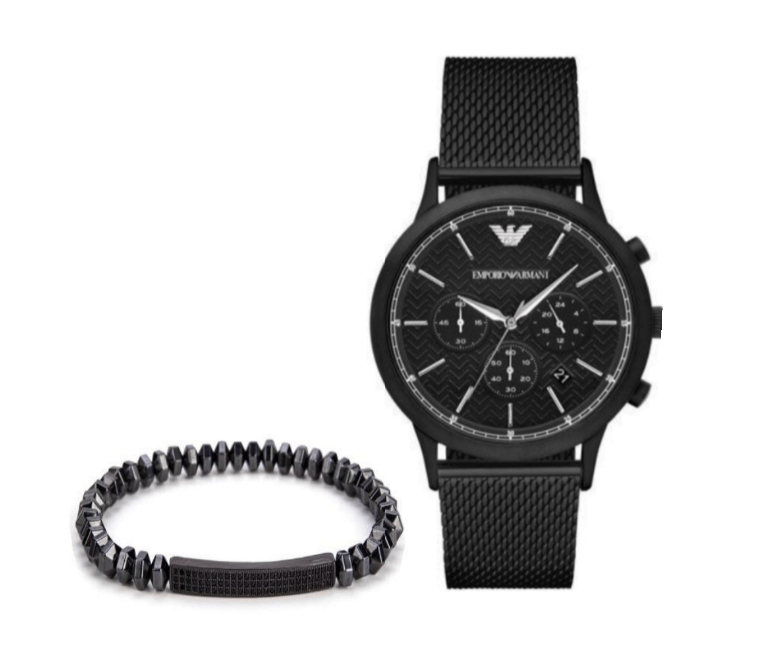 Emporio Armani Renato Chronograph Black Dial Black Mesh Bracelet Watch For Men - AR2498 Watches Emporio Armani   