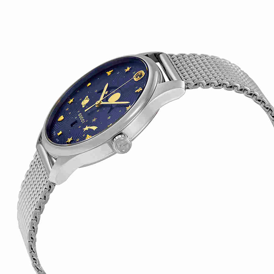 Gucci G-Timeless Motifs Moon Phase Blue Dial Silver Mesh Bracelet Watch For Men - YA126328 Watches Gucci   