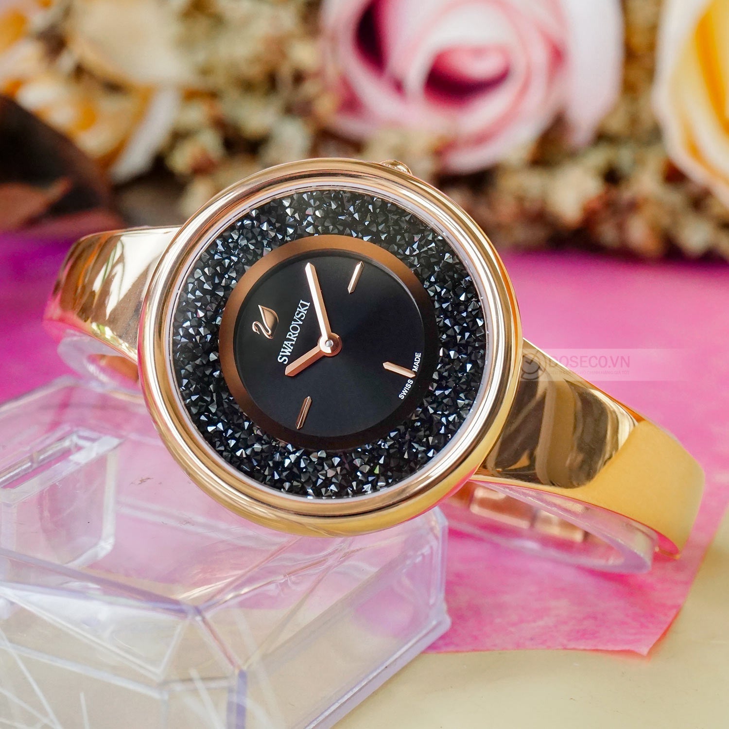 Swarovski Crystalline Pure Black Dial Rose Gold Steel Strap Watch for Women - 5295334 Watches Swarovski   