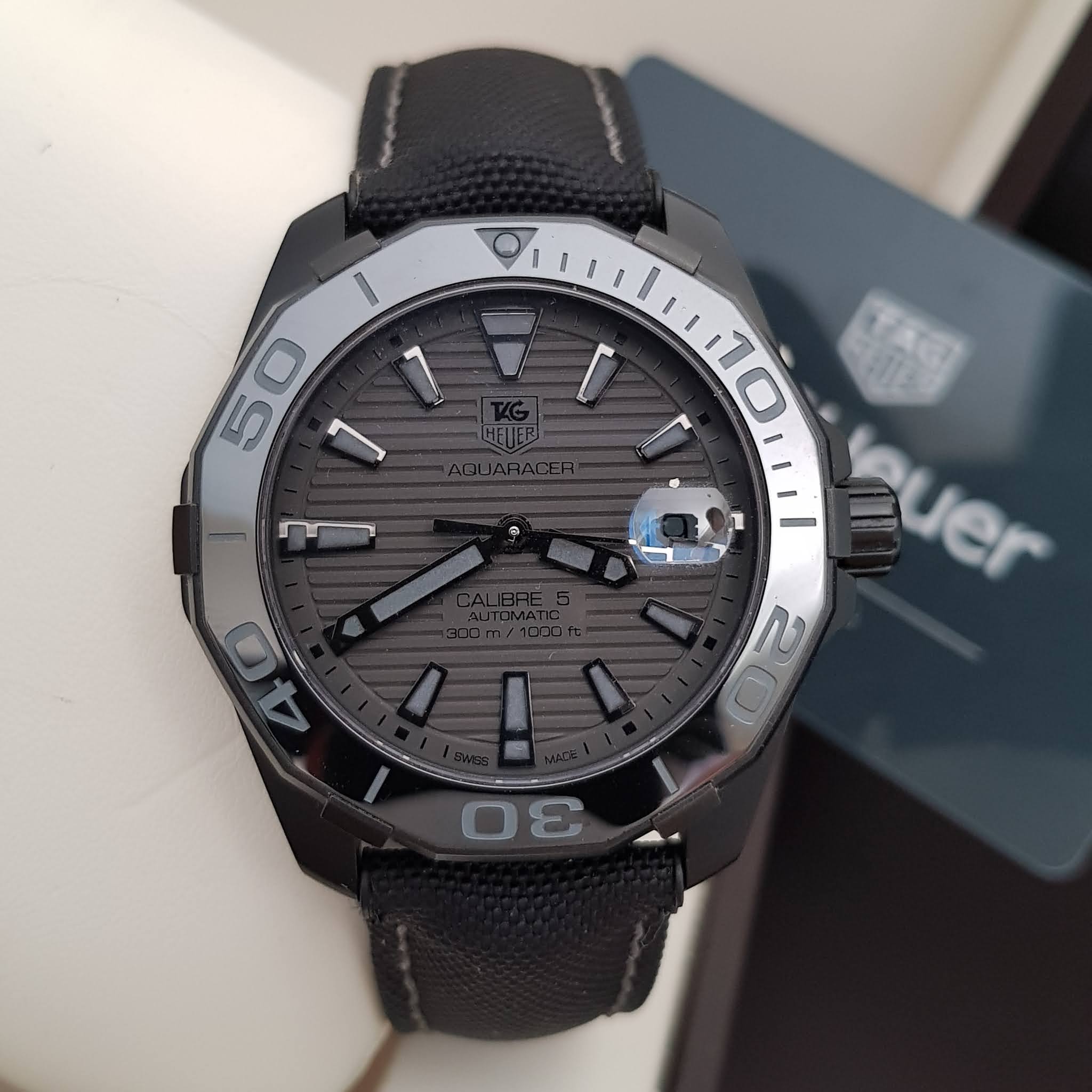 Tag Heuer Aquaracer 300 Swiss Limited Edition Black Dial Black Nylon Strap Watch for Men - WAY218B.FC6364 Watches Tag Heuer   