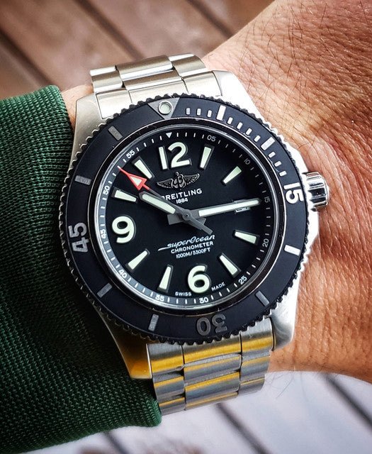 Breitling Superocean Automatic 44mm Black Dial Silver Steel Strap Watch for Men - A17367D71B1A1 Watches Breitling   