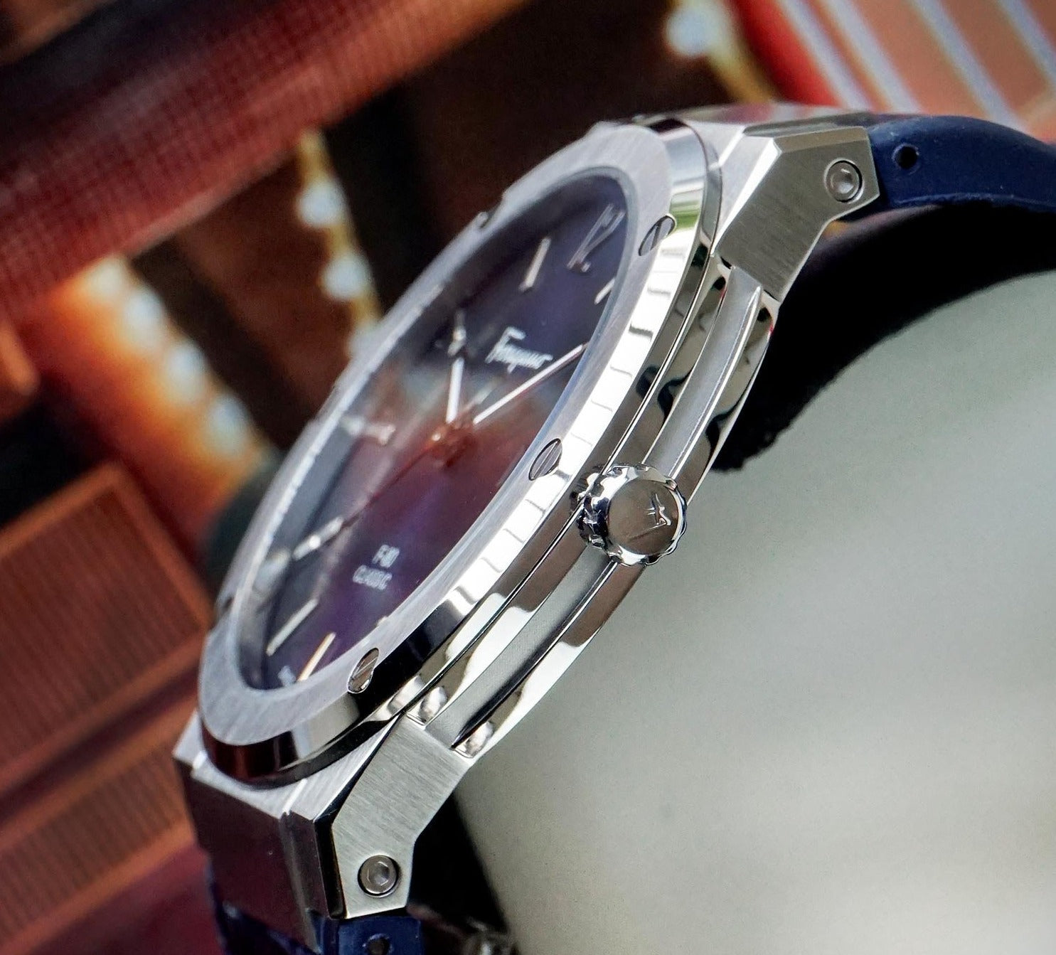 Salvatore Ferragamo F-80 Classic Blue Dial Blue Leather Strap Watch for Men - SFDT00319 Watches Salvatore Ferragamo   