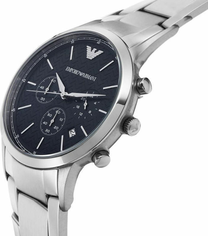 Emporio Armani Renato Chronograph Blue Dial Silver Stainless Steel Watch For Men - AR2486 Watches Emporio Armani   