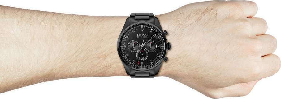 Hugo Boss Pioneer Black Dial Black Steel Strap Watch for Men - 1513714 Watches Hugo Boss   