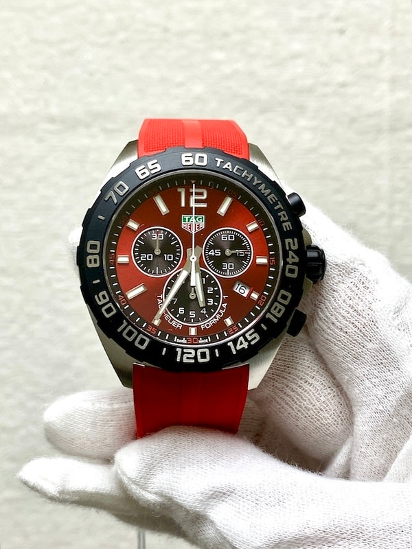 Tag Heuer Formula 1 Chronograph 41mm Red Dial Red Rubber Strap Watch for Men - CAZ101AN.FT8055 Watches Tag Heuer   