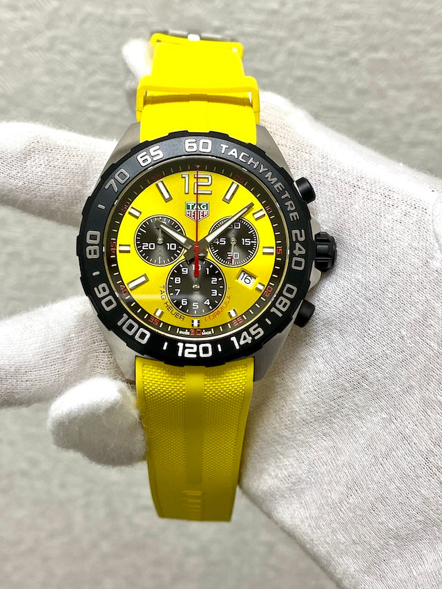 Tag Heuer Formula 1 Chronograph 41mm Yellow Dial Yellow Rubber Strap Watch for Men - CAZ101AM.FT8054 Watches Tag Heuer   