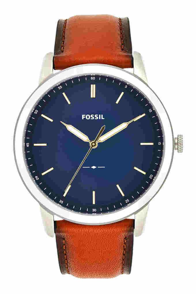 Fossil Minimalist Blue Dial Brown Leather Strap Watch for Men - FS5304 Watches Fossil   