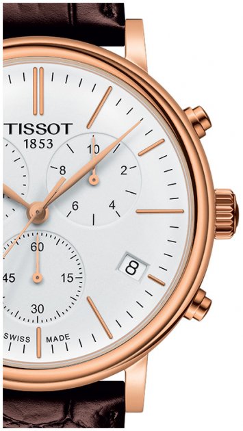 Tissot Carson Chronograph Premium White Dial Brown Leather Strap Watch For Men - T122.417.36.011.00 Watches Tissot   