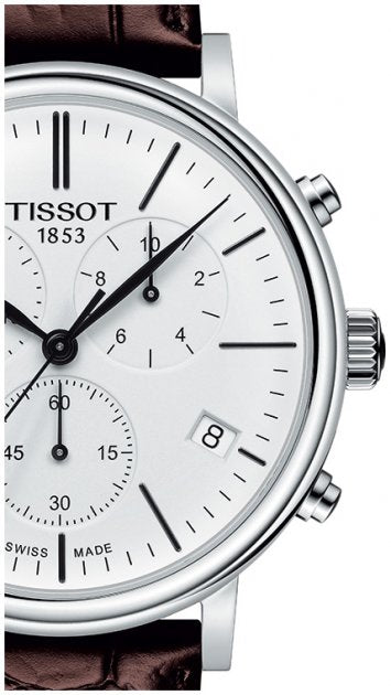 Tissot Carson Premium Chronograph White Dial Brown Leather Strap Watch For Men - T122.417.16.011.00 Watches Tissot   