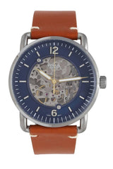 Fossil Commuter Automatic Skeleton Blue Dial Brown Leather Strap Watch for Men - ME3159 Watches Fossil   