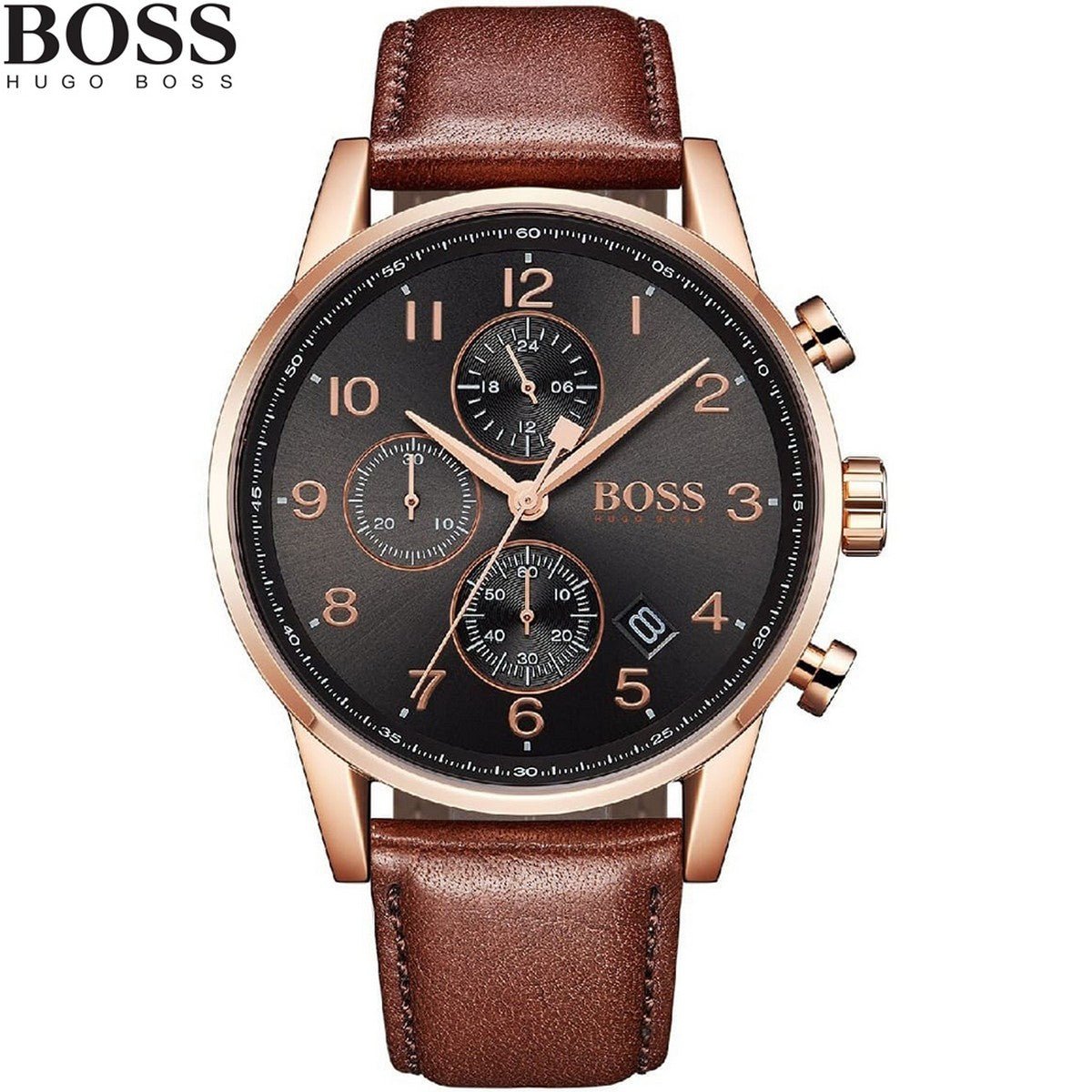 Hugo Boss Navigator Grey Dial Brown Leather Strap Watch for Men - 1513496 Watches Hugo Boss   