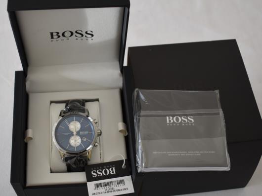 Hugo Boss Jet Blue Dial Black Leather Strap Watch for Men - 1513283 Watches Hugo Boss   