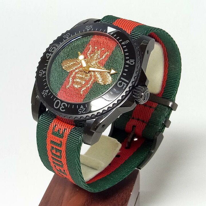 Gucci Dive Green & Red Dial Green & Red Nylon Strap Watch For Men - YA136216 Watches Gucci   