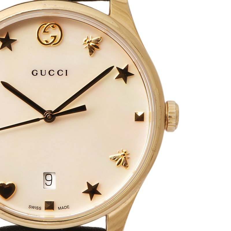 Gucci G-Timeless Mother of Pearl Dial Black Leather Strap Watch For Women - YA1264044 Watches Gucci   