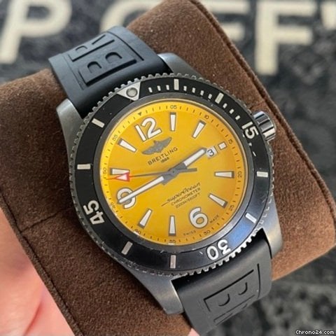 Breitling Superocean Automatic 46mm Yellow Dial Black Rubber Strap Watch for Men - M17368D71I1S1 Watches Breitling   
