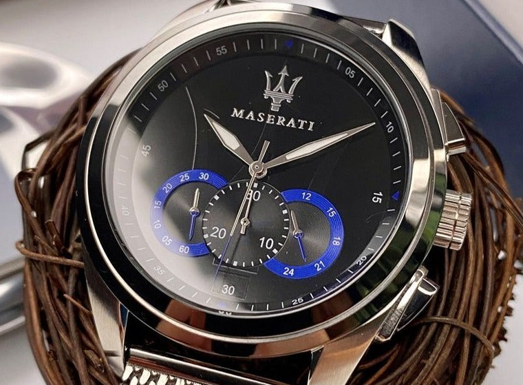 Maserati Traguardo Chronograph Black Dial Mesh Bracelet Watch For Men - R8873612006 Watches Maserati   