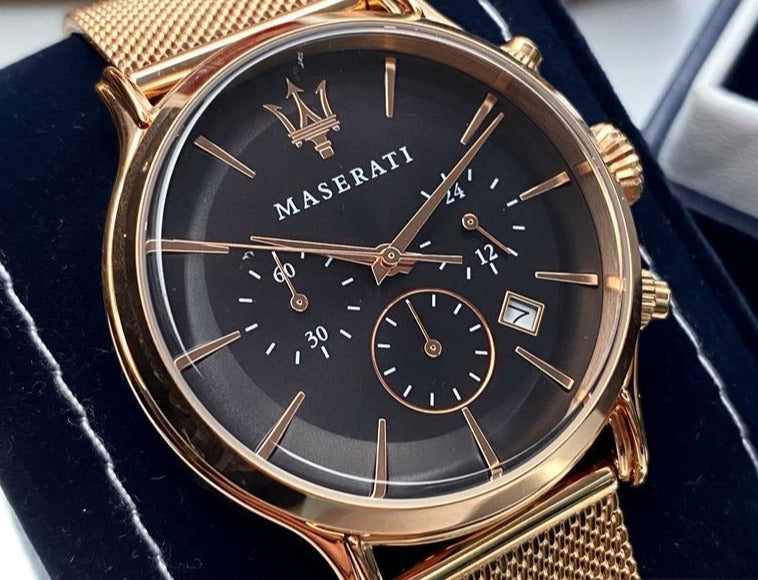 Maserati Epoca Black Dial Gold Mesh Bracelet Watch For Men - R8873618005 Watches Maserati   