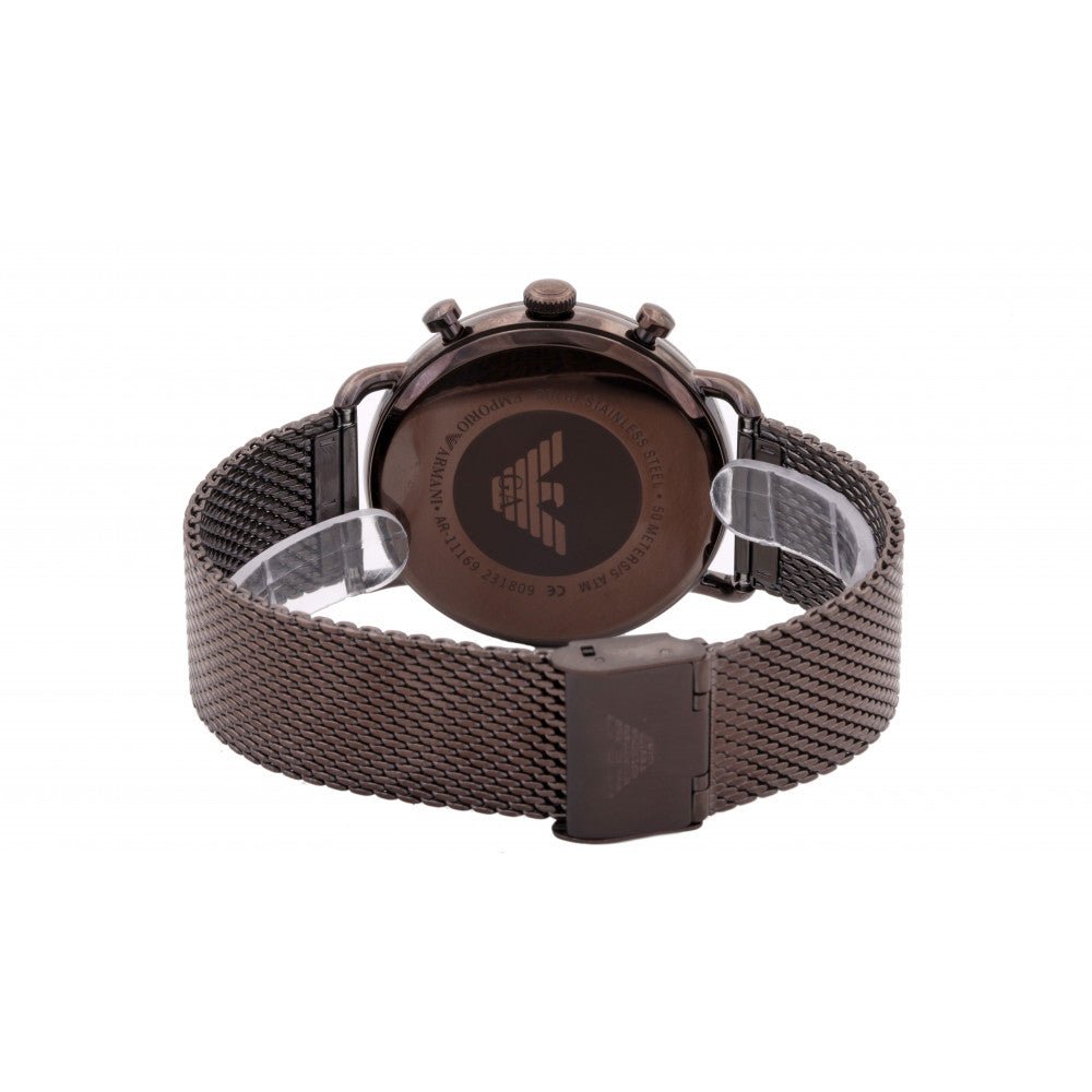 Emporio Armani Aviator Chronograph Grey Dial Brown Mesh Bracelet Watch For Men - AR11169 Watches Emporio Armani   