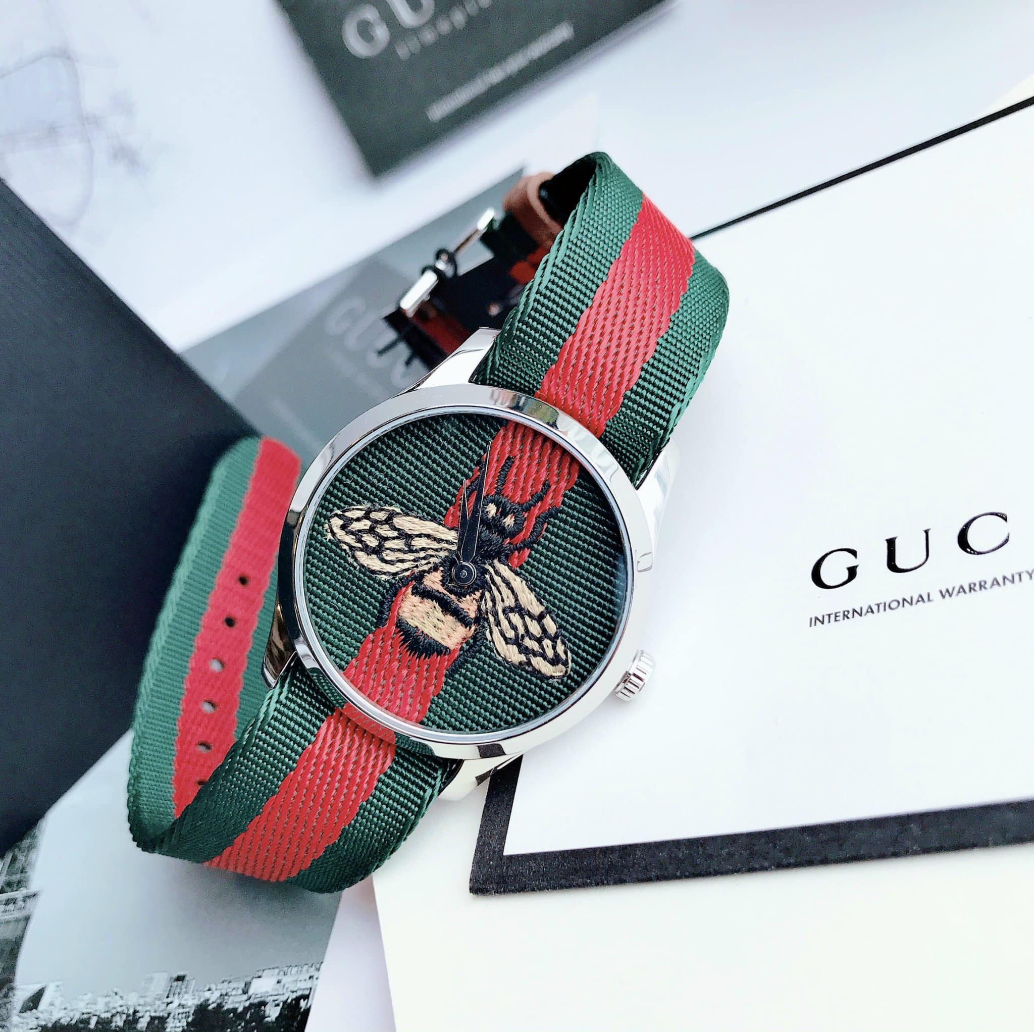 Gucci Le Marche des Merveilles Red & Green Dial Red & Green Nylon Strap Unisex Watch - YA1264060 Watches Gucci   