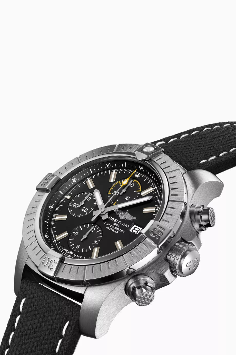 Breitling Avenger Chronograph 45mm Black Dial Black Leather Strap Watch for Men - A13317101B1X1 Watches Breitling   