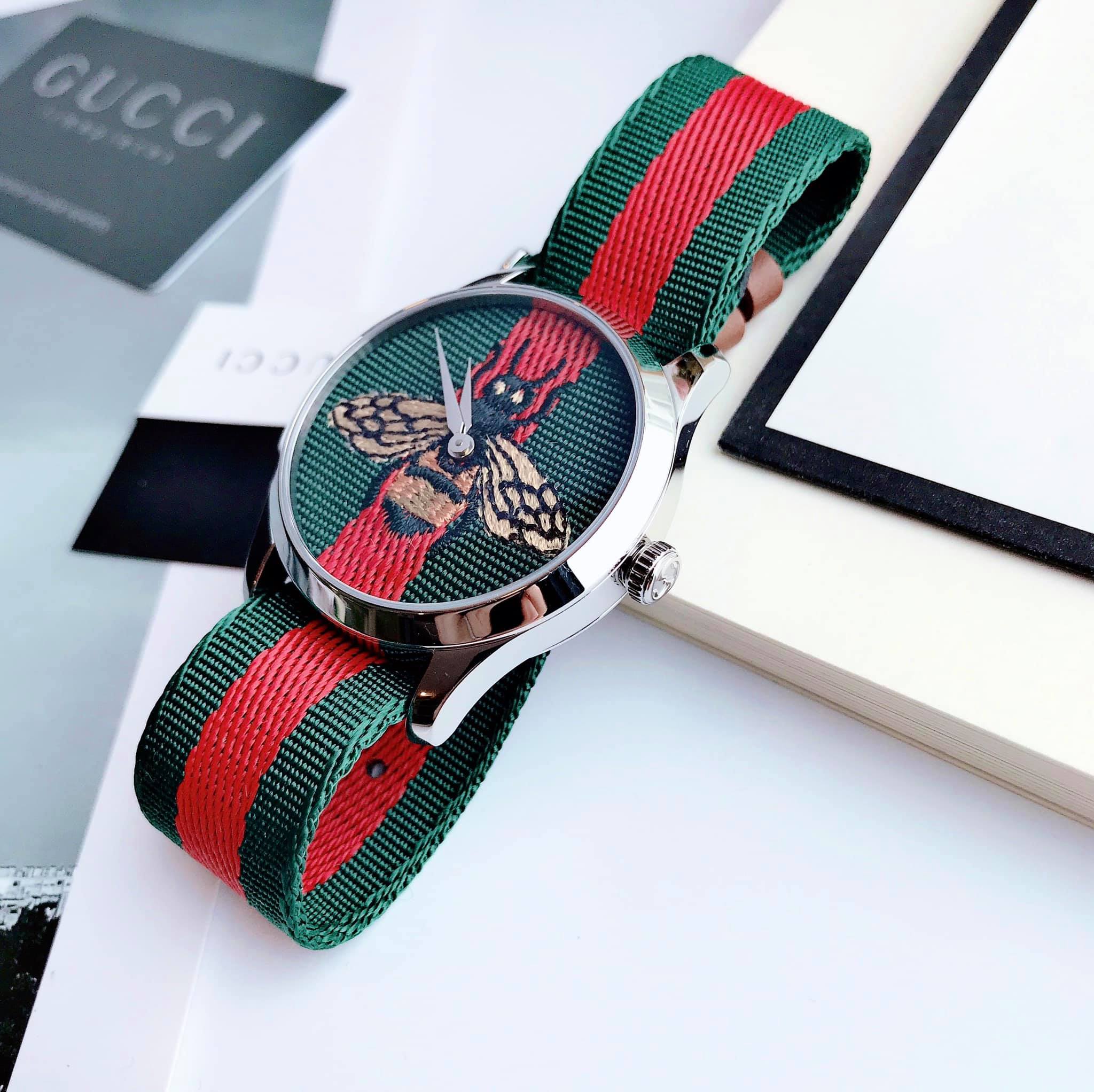 Gucci Le Marche des Merveilles Red & Green Dial Red & Green Nylon Strap Unisex Watch - YA1264060 Watches Gucci   