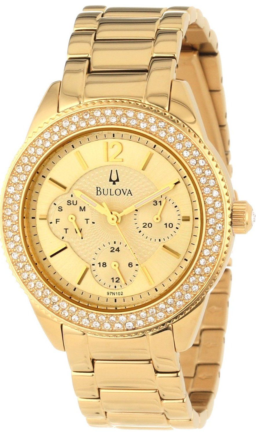 Bulova Multi Function Gold Dial Gold Steel Strap Watch for Women - 97N102 Watches Bulova   