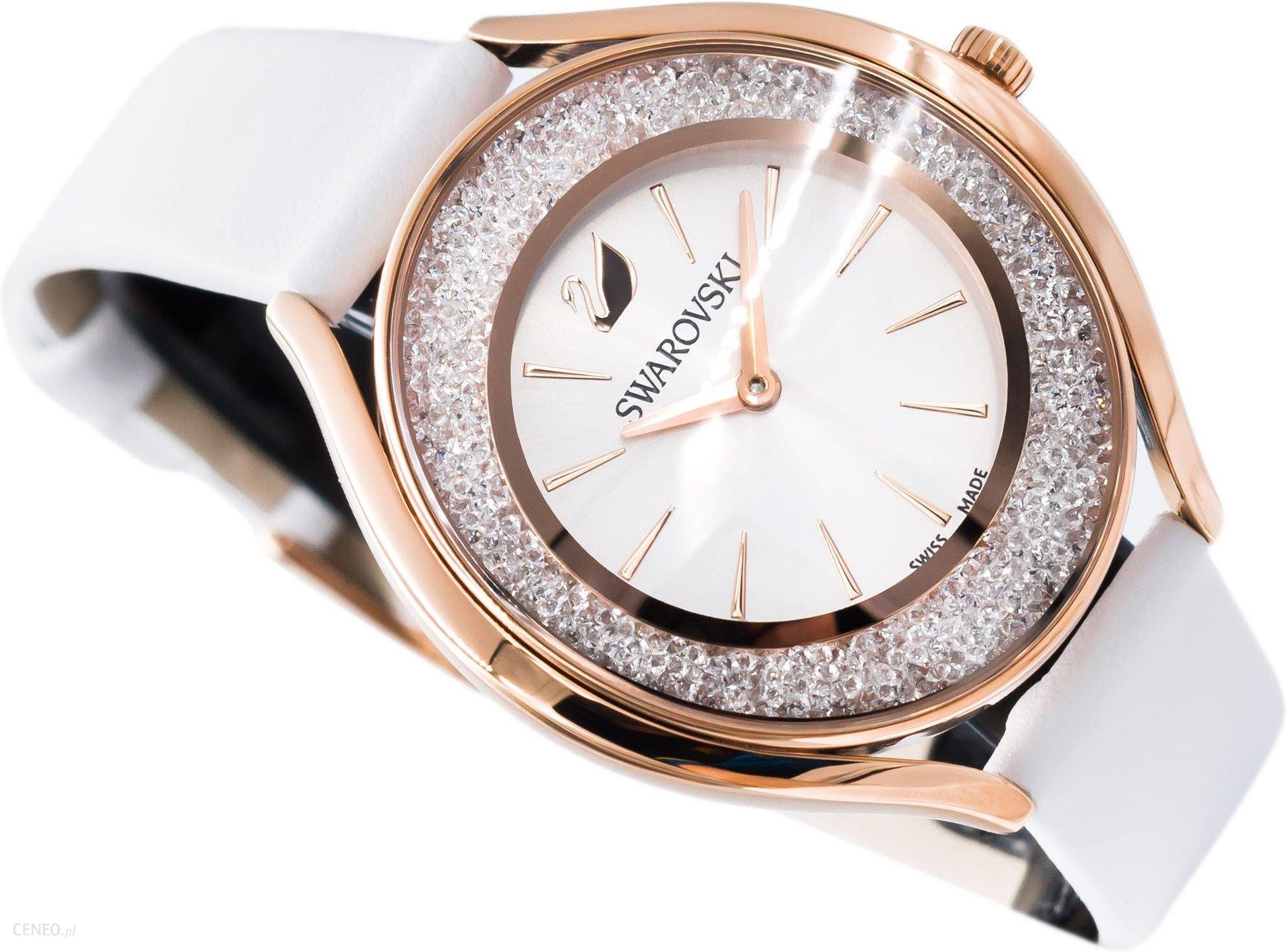 Swarovski Crystalline Aura Silver Dial White Leather Strap Watch for Women - 5519453 Watches Swarovski   